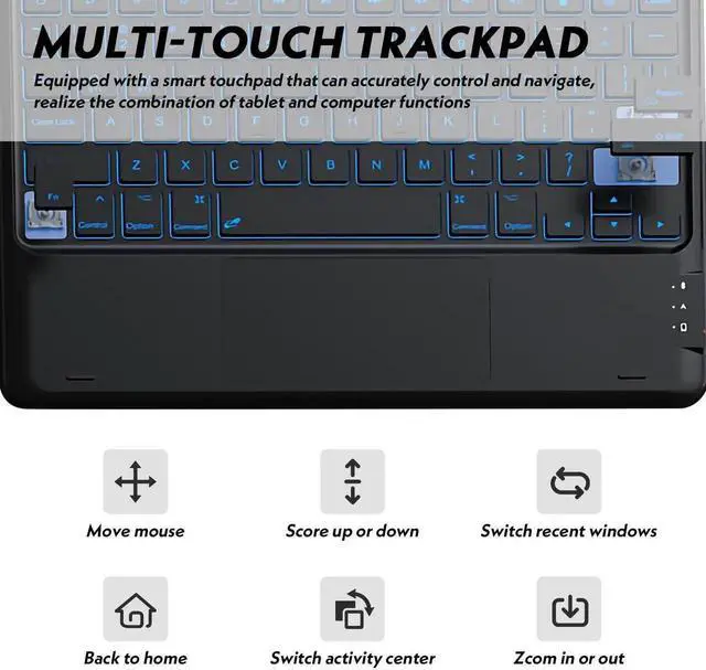 Alt view image 2 of 5 - QYiiD Touchpad Xiaomi Mi Pad 5/5 Pro Keyboard Case, 7 Color Backlight Wireless Bluetooth Detachable Keyboard with Multi-Angles Stand Protective Cover for Mi Pad 5/5 Pro 11 inch Tablet, Black