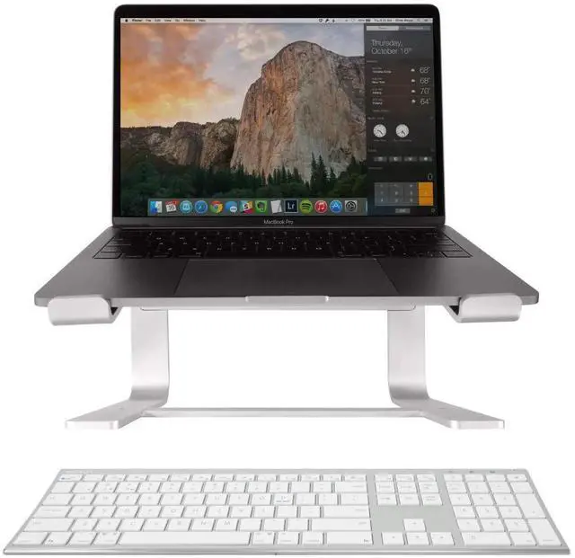 Main image of Macally Aluminum Silver Wireless Keyboard with an Ergonomic Silver Laptop Stand, Better Your Workspace