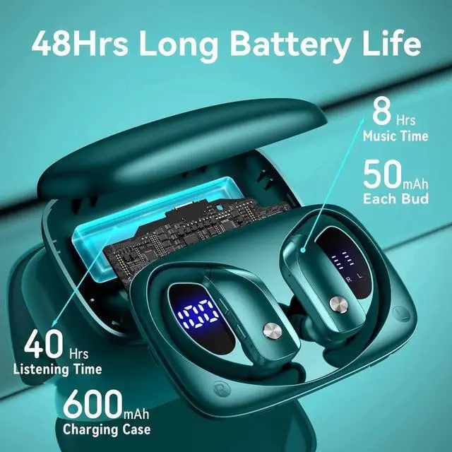 Alt view image 3 of 5 - bmani 2 Sets Wireless Earbuds Bluetooth Headphones 48hrs Play Back Sport Earphones with LED Display Over-Ear Buds with Earhooks Built-in Mic Headset for Workout Sky Blue+Green