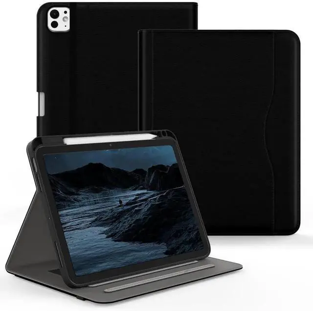 Main image of Jarviwiin Case for iPad Pro 11 inch M4 2024 (iPad Pro 5th Generation), Multi-Angle PU Leather Cover for iPad Pro 11" with Pencil Holder/Hand Strap, Auto Wake/Sleep, Black