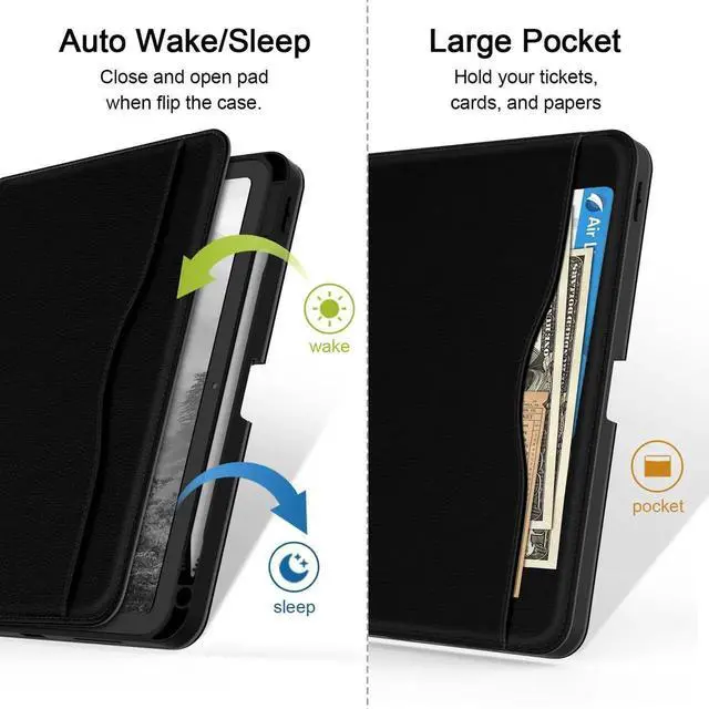 Alt view image 4 of 5 - Jarviwiin Case for iPad Pro 11 inch M4 2024 (iPad Pro 5th Generation), Multi-Angle PU Leather Cover for iPad Pro 11" with Pencil Holder/Hand Strap, Auto Wake/Sleep, Black