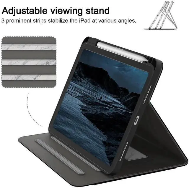 Alt view image 3 of 5 - Jarviwiin Case for iPad Pro 11 inch M4 2024 (iPad Pro 5th Generation), Multi-Angle PU Leather Cover for iPad Pro 11" with Pencil Holder/Hand Strap, Auto Wake/Sleep, Black