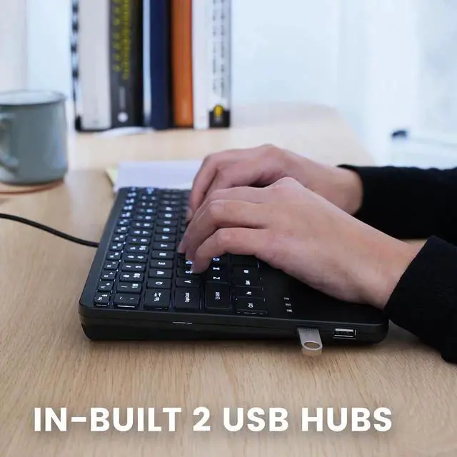 Alt view image 4 of 5 - Perixx PERIBOARD-425 US Wired Mini USB Keyboard with Touchpad, X Type Scissor Keys, White Backlit, 2 USB Hubs, Compact 11.18x7.17x1.1 Inches, US English