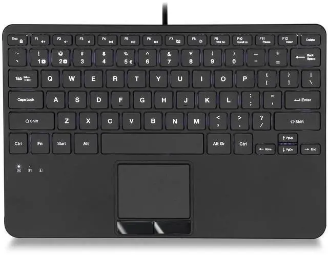 Main image of Perixx PERIBOARD-425 US Wired Mini USB Keyboard with Touchpad, X Type Scissor Keys, White Backlit, 2 USB Hubs, Compact 11.18x7.17x1.1 Inches, US English