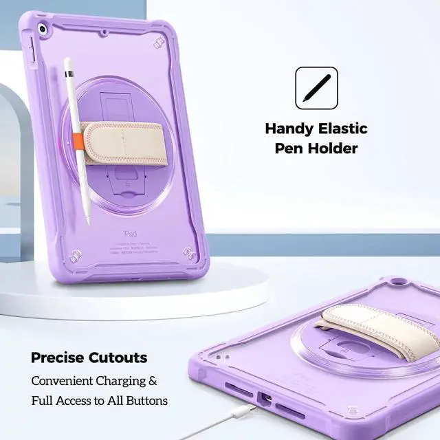 Alt view image 3 of 5 - ProCase Rugged Case for iPad 9th/8th/7th Generation 10.2 inch 2021/2020/2019 Case, Heavy Duty Shockproof Rugged Cover with Hand Strap 360 Degree Rotatable Kickstand Protective for iPad 10.2 -Purple