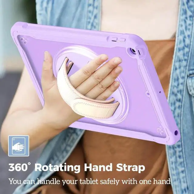 Alt view image 5 of 5 - ProCase Rugged Case for iPad 9th/8th/7th Generation 10.2 inch 2021/2020/2019 Case, Heavy Duty Shockproof Rugged Cover with Hand Strap 360 Degree Rotatable Kickstand Protective for iPad 10.2 -Purple