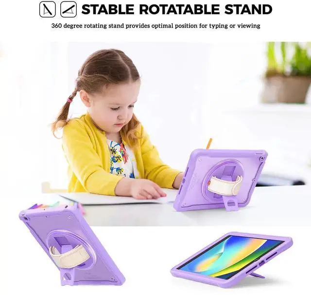 Alt view image 4 of 5 - ProCase Rugged Case for iPad 9th/8th/7th Generation 10.2 inch 2021/2020/2019 Case, Heavy Duty Shockproof Rugged Cover with Hand Strap 360 Degree Rotatable Kickstand Protective for iPad 10.2 -Purple