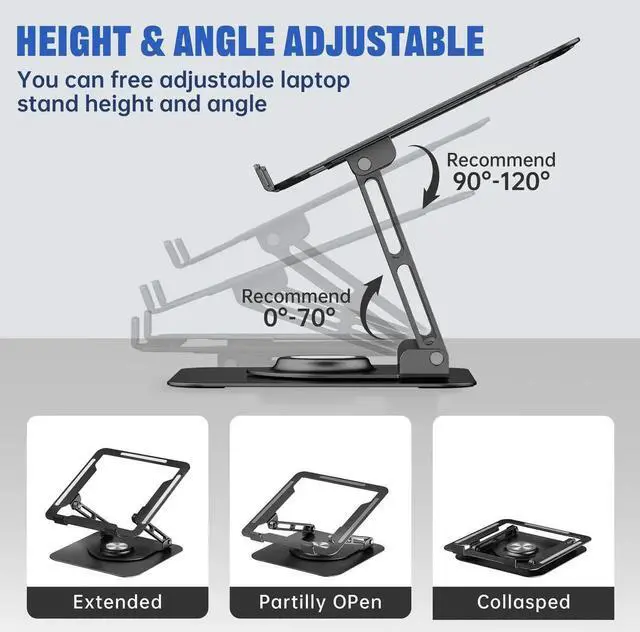 Alt view image 5 of 5 - JOYEKY Laptop Stand for Desk, Adjustable Computer Stand with 360° Rotating Base, Ergonomic Laptop Riser for Collaborative Work, Foldable & Portable Laptop Stand, fits for All 10-16" Laptops