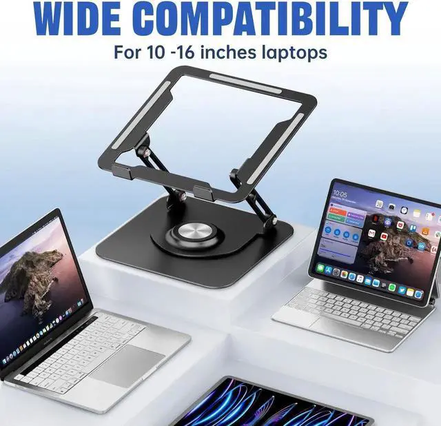 Alt view image 2 of 5 - JOYEKY Laptop Stand for Desk, Adjustable Computer Stand with 360° Rotating Base, Ergonomic Laptop Riser for Collaborative Work, Foldable & Portable Laptop Stand, fits for All 10-16" Laptops