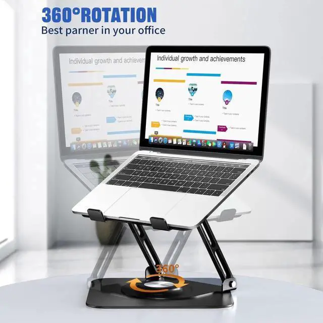 Alt view image 3 of 5 - JOYEKY Laptop Stand for Desk, Adjustable Computer Stand with 360° Rotating Base, Ergonomic Laptop Riser for Collaborative Work, Foldable & Portable Laptop Stand, fits for All 10-16" Laptops