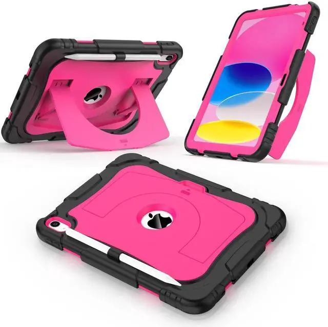 Alt view image 5 of 5 - CCMAO Case for iPad 11-inch (A16) 2025/ iPad 10th Generation 2022 (10.9 Inch) with Durable Kickstand, Pencil Holder, Hybrid Heavy Duty Shockproof Protective Case for iPad 11/10 Gen, Black+Pink