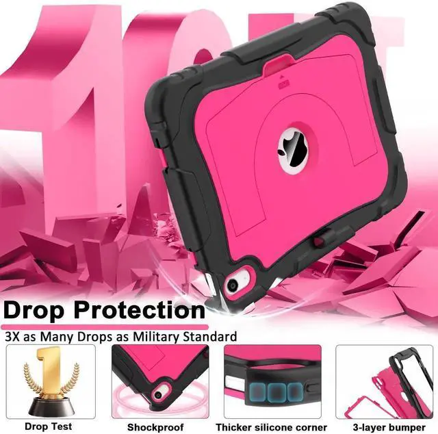 Alt view image 4 of 5 - CCMAO Case for iPad 11-inch (A16) 2025/ iPad 10th Generation 2022 (10.9 Inch) with Durable Kickstand, Pencil Holder, Hybrid Heavy Duty Shockproof Protective Case for iPad 11/10 Gen, Black+Pink