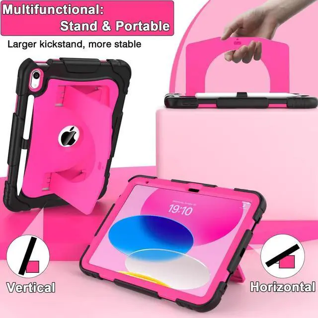 Main image of CCMAO Case for iPad 11-inch (A16) 2025/ iPad 10th Generation 2022 (10.9 Inch) with Durable Kickstand, Pencil Holder, Hybrid Heavy Duty Shockproof Protective Case for iPad 11/10 Gen, Black+Pink