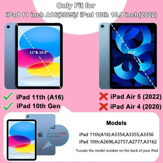 Alt view image 2 of 5 - CCMAO Case for iPad 11-inch (A16) 2025/ iPad 10th Generation 2022 (10.9 Inch) with Durable Kickstand, Pencil Holder, Hybrid Heavy Duty Shockproof Protective Case for iPad 11/10 Gen, Black+Pink
