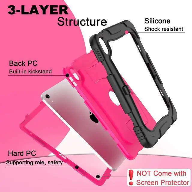 Alt view image 3 of 5 - CCMAO Case for iPad 11-inch (A16) 2025/ iPad 10th Generation 2022 (10.9 Inch) with Durable Kickstand, Pencil Holder, Hybrid Heavy Duty Shockproof Protective Case for iPad 11/10 Gen, Black+Pink