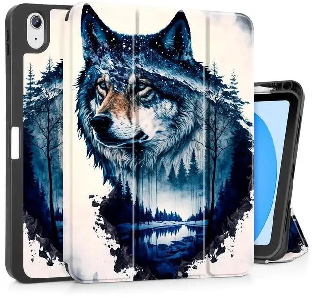 Main image of Tuiklol Case for iPad 11 inch (A16 Chip) 2025 Generation 11th / iPad 10.9 inch 2022 10th Generation,Slim Stand Hard Case Pencil Holder with TPU Back Cover & Trifold Stand & Auto Wake/Sleep, Wolf