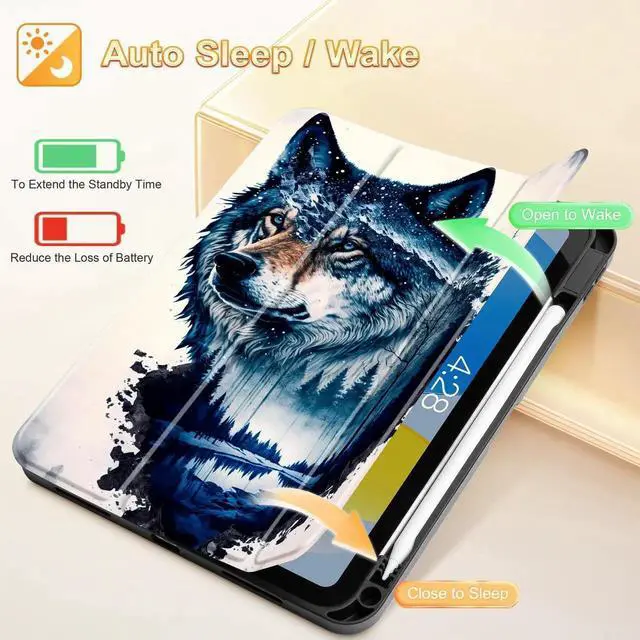 Alt view image 3 of 5 - Tuiklol Case for iPad 11 inch (A16 Chip) 2025 Generation 11th / iPad 10.9 inch 2022 10th Generation,Slim Stand Hard Case Pencil Holder with TPU Back Cover & Trifold Stand & Auto Wake/Sleep, Wolf