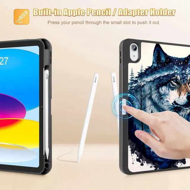 Alt view image 2 of 5 - Tuiklol Case for iPad 11 inch (A16 Chip) 2025 Generation 11th / iPad 10.9 inch 2022 10th Generation,Slim Stand Hard Case Pencil Holder with TPU Back Cover & Trifold Stand & Auto Wake/Sleep, Wolf