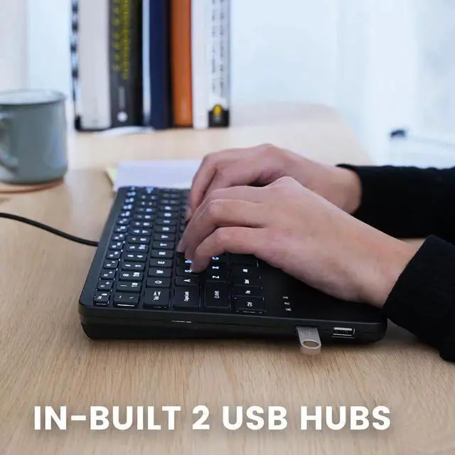 Alt view image 2 of 5 - Perixx PERIBOARD-425 US Wired Mini USB Keyboard with Touchpad, X Type Scissor Keys, White Backlit, 2 USB Hubs, Compact 11.18x7.17x1.1 Inches, US English