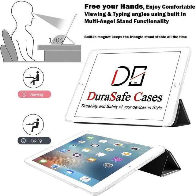 Alt view image 3 of 5 - DuraSafe Cases for iPad 9.7 Inch 6th Gen / 5th Gen [ iPad 6 iPad 5 ] MRJN2LL/A MR7G2LL/A MR7F2LL/A MP2F2LL/A Lightweight Smart Adjustable Stand Feature Sleek Design Flip Case - Black