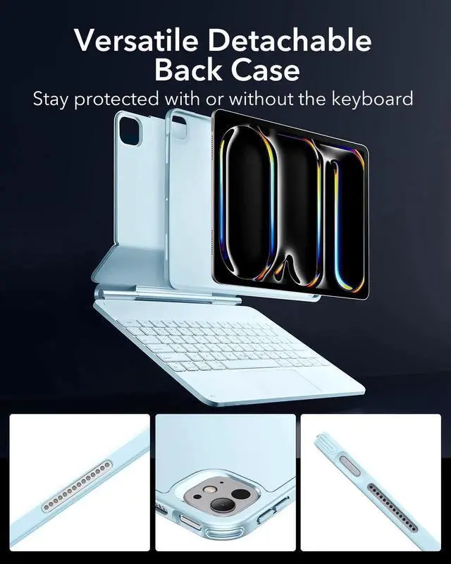 Alt view image 4 of 5 - ESR iPad Pro 13 Inch Case with Keyboard (M4, 2024), iPad Pro 13 Keyboard Case with Easy-Set Magnetic Stand, Portrait/Raised Modes for iPad Pro 13 Keyboard, Removable Case, Rebound 360 Series, Blue
