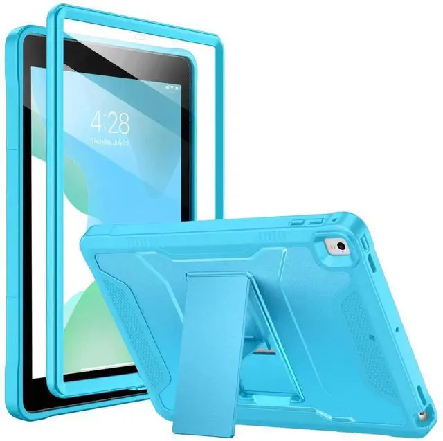 Main image of Soke Case for iPad 6th/5th Generation 9.7 Inch 2018/2017,with Built-in Screen Protector and Kickstand, Rugged Full-Body Heavy Duty Protective Cover for Apple iPad Air 2 /Pro 9.7 - Cyan Blue