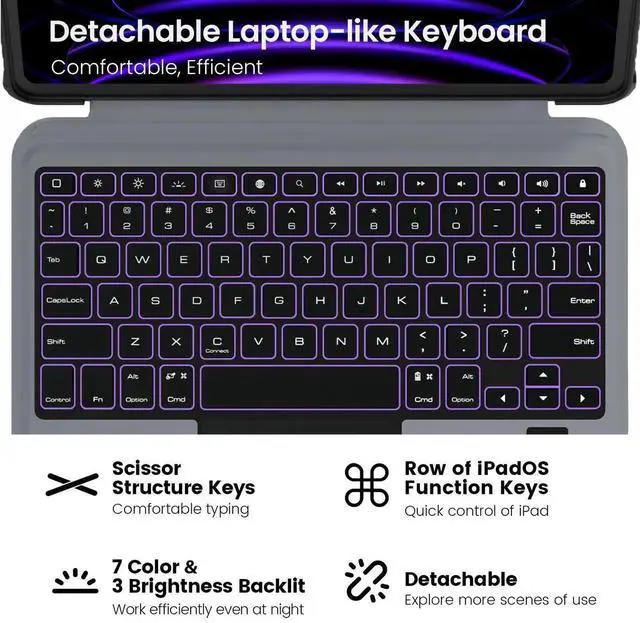 Alt view image 3 of 4 - Nillkin iPad Pro 11(1st/2nd/3rd/4th Gen) & iPad Air 5th/4th Generation Case with Keyboard, Magic Trackpad, Rugged Case with Detachable Keyboard, 7 Backlight Colors, Portrait/Landscape Modes, Black