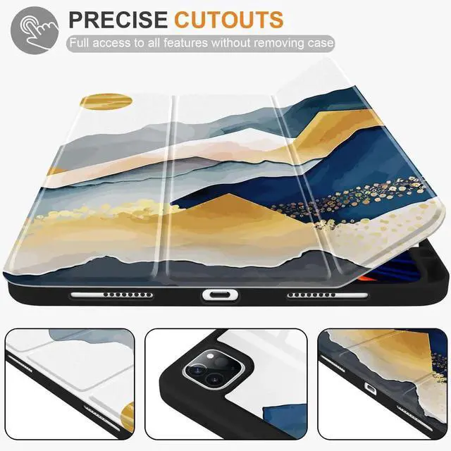 Alt view image 5 of 5 - Yebiseven Case for iPad 10.2 inch 9th/8th/7th Generation, Smart Tablet Case for iPad 10.2" 2021/2020/2019, Hard Clear Acrylic Back Shell with Pencil Holder + Auto Wake/Sleep, Oriental Mountain