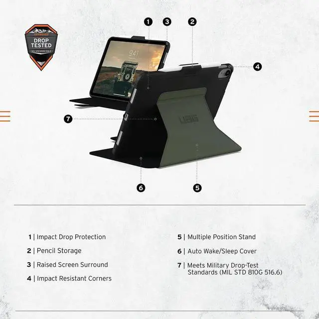 Alt view image 5 of 5 - URBAN ARMOR GEAR UAG Designed for iPad 11" A16 11th Gen 2025, 10.9" 10th Gen 2022 Case A3354 A3355 A2696 - Rugged Slim Protective Folio Cover with Pencil Holder, Scout Folio Black/Olive