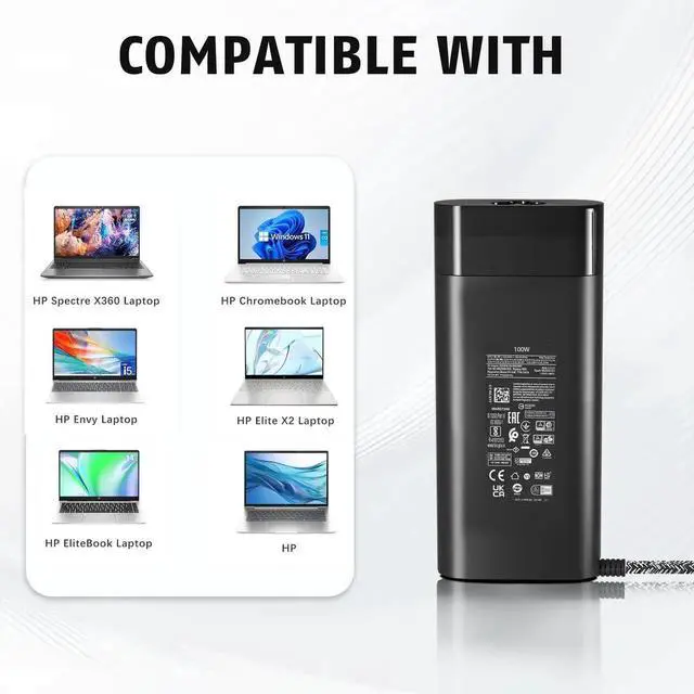 Alt view image 3 of 5 - 100W USB-C Charger for HP Spectre Fold 17 x360 16-aa0047nr Pavilion Plus 14 14-ew1010nr HP ZBook Firefly 16 G11 G10 G9 Envy 17-cw1087nr 17-cw1000 TPN-LA31 N57041-001 N56858-001 AC Adapter