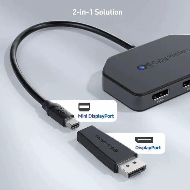 Alt view image 5 of 5 - Cable Matters DisplayPort 1.4 MST Hub (1 HDMI 2.0 + 2 DP 1.4) with Mini DP to DP Adapter, DP Splitter Hub with 2X DisplayPort and 1x HDMI for Windows, NOT Compatible with macOS