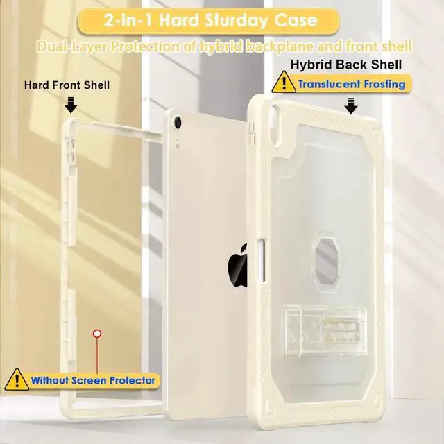 Alt view image 3 of 5 - ZoneFoker for iPad Air M3 13 Inch Case 2025, for iPad Air M2 13-inch 6th Gen 2024 Slim Cover Heavy Duty Shockproof Hard Protective Case with Pencil Holder Kickstand for Kids, Starlight