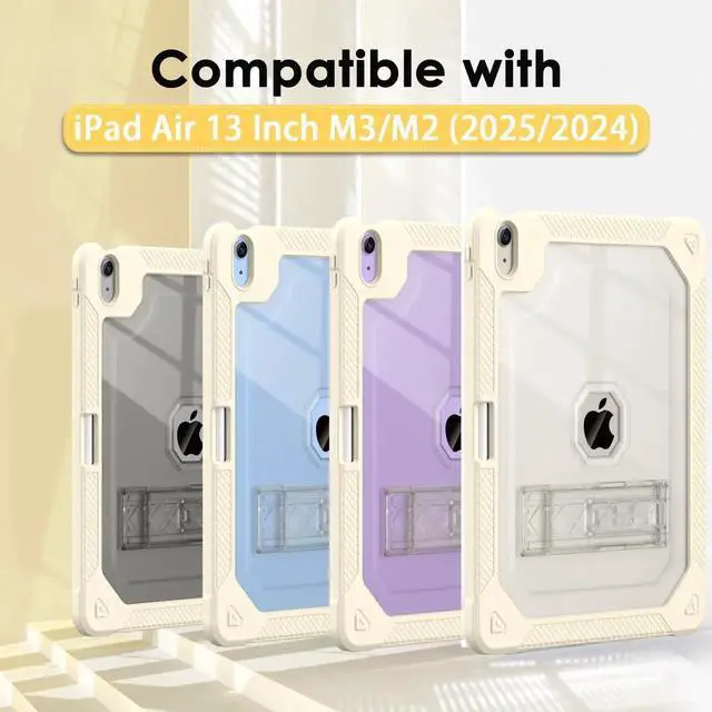 Alt view image 2 of 5 - ZoneFoker for iPad Air M3 13 Inch Case 2025, for iPad Air M2 13-inch 6th Gen 2024 Slim Cover Heavy Duty Shockproof Hard Protective Case with Pencil Holder Kickstand for Kids, Starlight