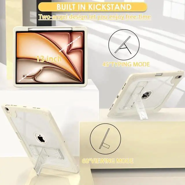 Alt view image 4 of 5 - ZoneFoker for iPad Air M3 13 Inch Case 2025, for iPad Air M2 13-inch 6th Gen 2024 Slim Cover Heavy Duty Shockproof Hard Protective Case with Pencil Holder Kickstand for Kids, Starlight