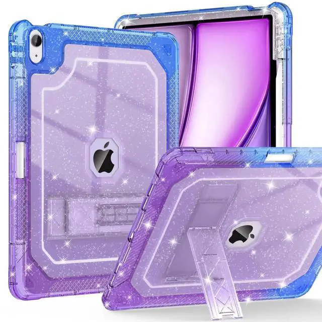 Main image of ZoneFoker for iPad Air M3 13 Inch Case 2025, for iPad Air M2 13-inch 6th Gen 2024 Glitter Slim Cover with Pencil Holder Heavy Duty Shockproof Hard Protective Case with Kickstand for Kids, Purple Blue