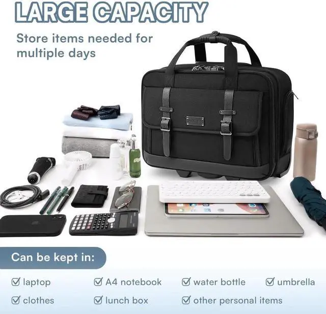 Alt view image 4 of 5 - Rolling Laptop Bag, Briefcase for Men and Women, 17 Inch Computer Bag with Wheels Underseat Carry on Luggage, Laptop Briefcase Case for Work, Travel, College Teacher, Mobile Office Bag, Black