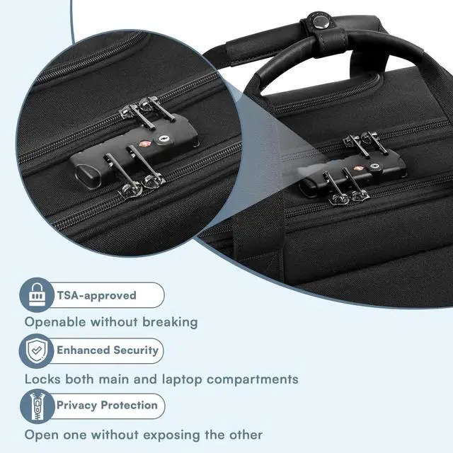 Alt view image 3 of 5 - Rolling Laptop Bag, Briefcase for Men and Women, 17 Inch Computer Bag with Wheels Underseat Carry on Luggage, Laptop Briefcase Case for Work, Travel, College Teacher, Mobile Office Bag, Black