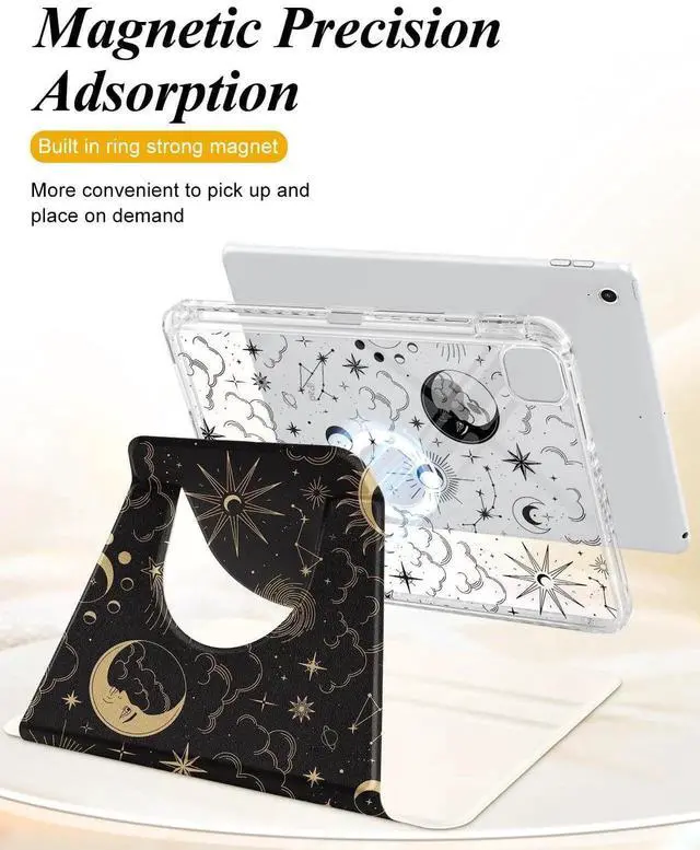 Alt view image 3 of 5 - Shorogyt for iPad Air 11 Inch Case M3 2025&M2 2024/Air 5th Generation 2022/Air 4th Gen 2020/Pro 11 Inch Case Magnetic Stand for Women - Cute 360 Degree Rotating Covers Girls Pencil Holder,Sun Moon