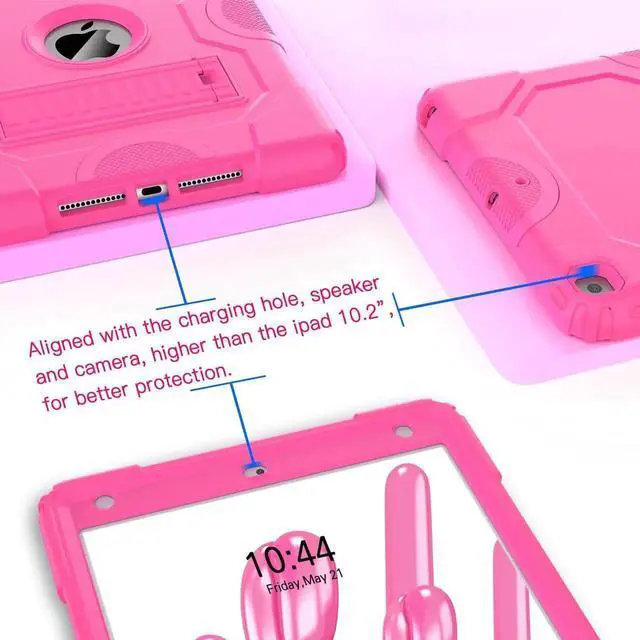 Alt view image 5 of 5 - ZoneFoker for iPad 9th 8th 7th Generation Case, iPad 10.2 Inch 2021/2020/2019 Case, Heavy Duty Rugged Shockproof Protective Cover with Kickstand for Girls Kids Women Hot Pink