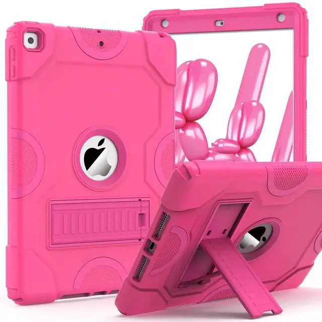 Main image of ZoneFoker for iPad 9th 8th 7th Generation Case, iPad 10.2 Inch 2021/2020/2019 Case, Heavy Duty Rugged Shockproof Protective Cover with Kickstand for Girls Kids Women Hot Pink