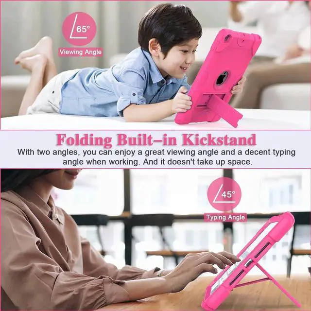Alt view image 4 of 5 - ZoneFoker for iPad 9th 8th 7th Generation Case, iPad 10.2 Inch 2021/2020/2019 Case, Heavy Duty Rugged Shockproof Protective Cover with Kickstand for Girls Kids Women Hot Pink