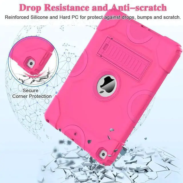 Alt view image 2 of 5 - ZoneFoker for iPad 9th 8th 7th Generation Case, iPad 10.2 Inch 2021/2020/2019 Case, Heavy Duty Rugged Shockproof Protective Cover with Kickstand for Girls Kids Women Hot Pink