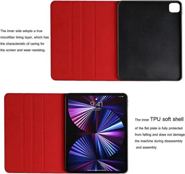 Alt view image 3 of 5 - NANRUIL for Ipad Pro 11-inch Case M4 5th Gen 2024(Model:A2836/A2837) Genuine Leather Cover Protective Shell,Auto Wake/Sleep.Red