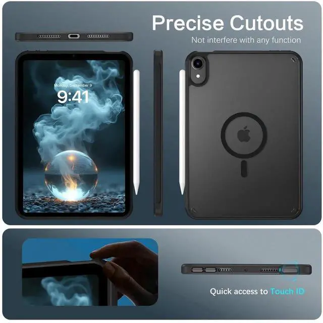 Alt view image 4 of 5 - BENTOBEN for iPad Mini7 (A17 Pro) Case, iPad mini 7th /6th Generation Magnetic Case (2024/2021), Translucent Matte Back Shock and Drop Protection Cover for iPad mini7/Mini6 8.3", Black