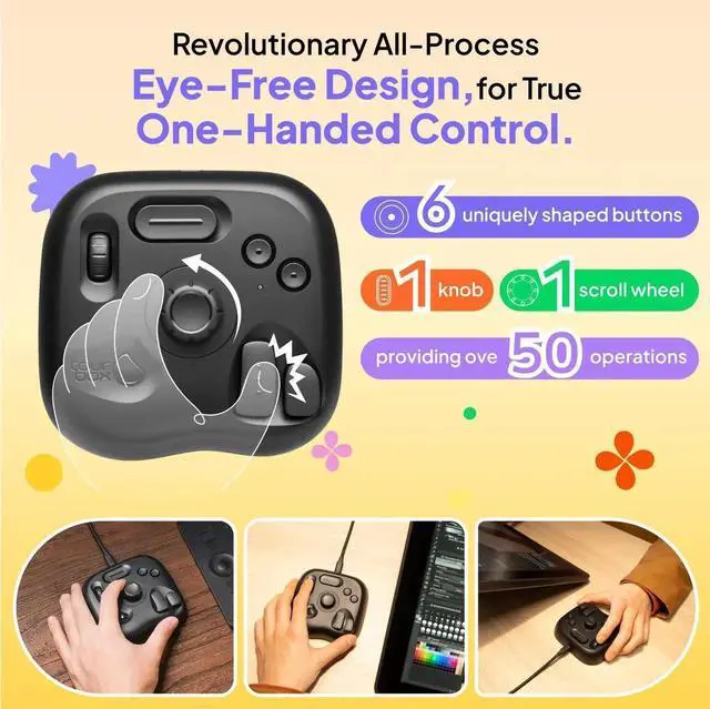 Alt view image 3 of 5 - TourBox Lite - Editing Keyboard Compact, Artists Go-to Drawing Macro Keypad, Works with Clip Studio Paint & More, Creative Console Controller with Custom Software, Streamline All Workflows - Wired