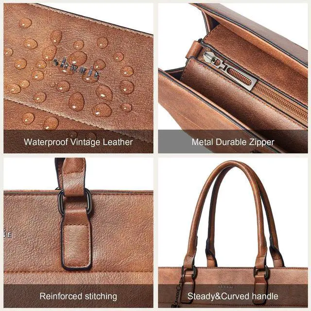 Alt view image 2 of 5 - Shrrie 17 inch Laptop Bag for Women,Water-Resistant Work Bag LaptopTote Bag,Professional Business Tote for Office,Travel,College-Fits 15.6 Laptop&Tablet,Briefcase with Satchel Purse,Two-toned Brown