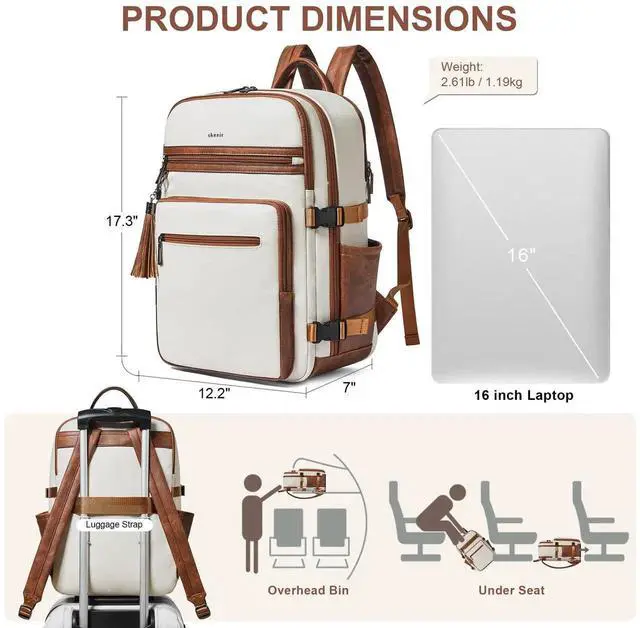 Alt view image 5 of 5 - Shrrie Laptop Backpack for Women,Vegan Leather Backpack Work Computer Backpacks fits 16" Laptop,Water Resistant Teacher Nurse Casual Daypack for Weekender Camping Travel,Beige with Brown
