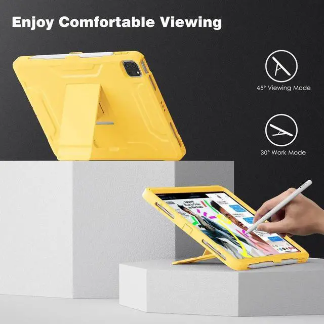 Alt view image 5 of 5 - DTTO Case for iPad Air 5th / 4th Generation Case 10.9 Inch 2022/2020 with Pencil Holder, [Screen Protector] Shockproof Full Body Protective Cover, Also Fit iPad Pro 11 2021/2020/2018 -New Yellow