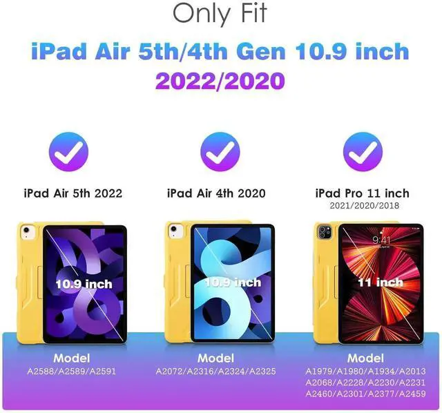 Alt view image 3 of 5 - DTTO Case for iPad Air 5th / 4th Generation Case 10.9 Inch 2022/2020 with Pencil Holder, [Screen Protector] Shockproof Full Body Protective Cover, Also Fit iPad Pro 11 2021/2020/2018 -New Yellow