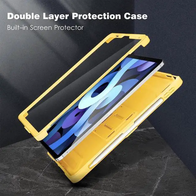 Alt view image 4 of 5 - DTTO Case for iPad Air 5th / 4th Generation Case 10.9 Inch 2022/2020 with Pencil Holder, [Screen Protector] Shockproof Full Body Protective Cover, Also Fit iPad Pro 11 2021/2020/2018 -New Yellow